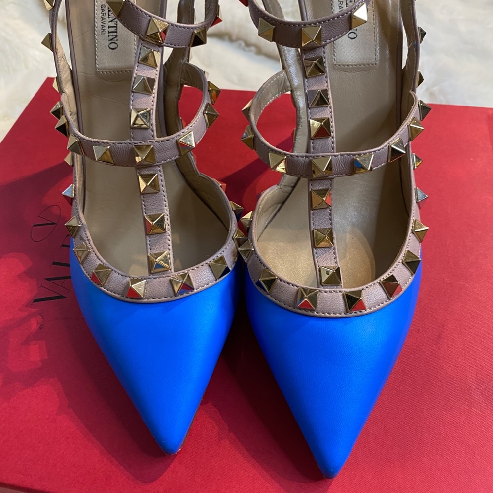 Nappa Rockstud Ankle Strap Pumps 38 Blue